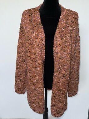 J. Jill Brown Confetti Knit Open Front Cardigan Sweater Petite M